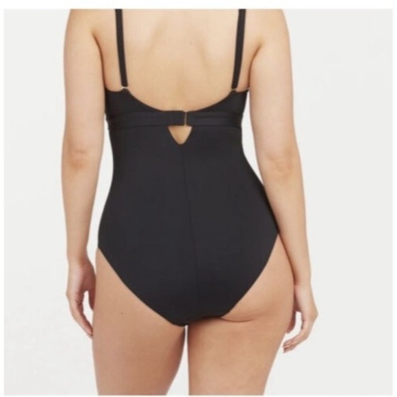 SPANX One Piece Swimsuit Slimming Black V-Neck Spaghetti Straps Adjustable Lrg - Picture 2 of 16